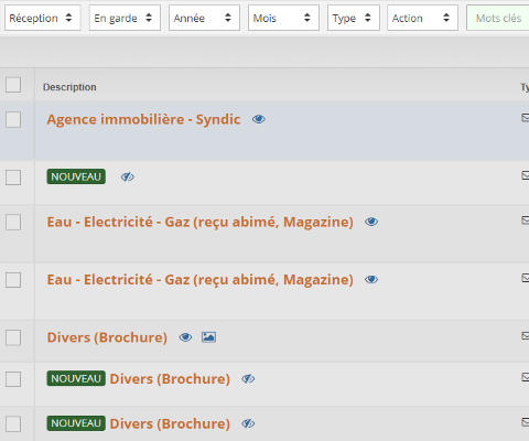 Rechercher un document dans la liste des courriers